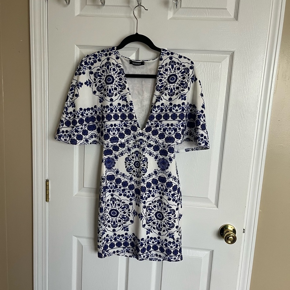 Missguided Blue Flutter Sleeve Bodycon Mini Dress